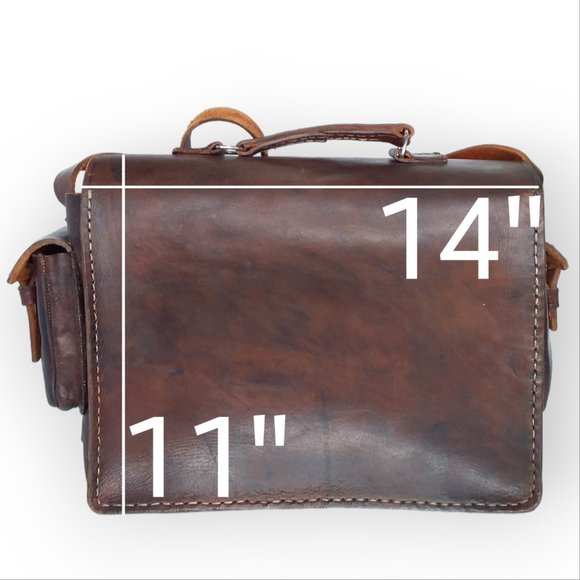 Vintage Leather Messenger Laptop Crossbody Bag Rawhide Brown Old World Large - Picture 6 of 12